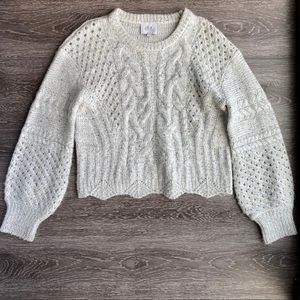 Anthropology Balloon Sleeve Cable Knit Sweater